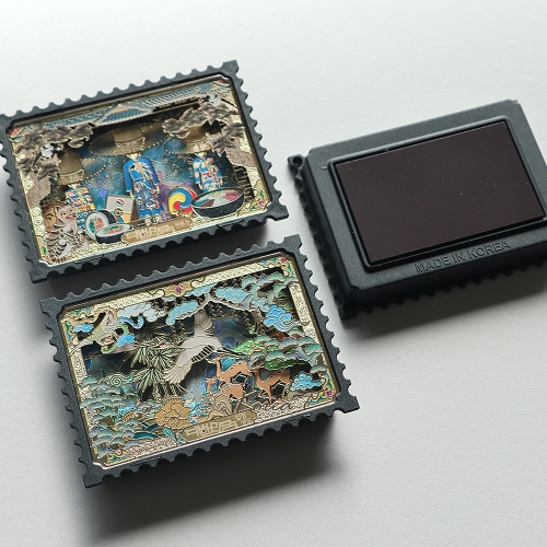 한국전통 고급 3배열 메모홀더 입체 액자 틴마그넷 냉장고자석 외국인선물 기념품