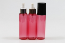 오버캡(검정)금속스프레이 PET 100ml 원형핑크투명용기