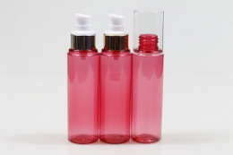 오버캡(투명)금속에센스 PET 100ml 원형핑크투명용기