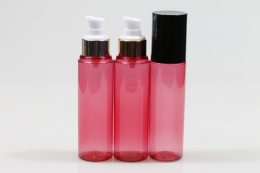 오버캡(검정) 금속에센스 PET 100ml 원형핑크투명용기