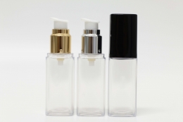 사각오버캡(검정) 금속에센스펌프 PET 50ml 사각투명용기