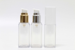 사각오버캡(백색) 금속에센스펌프 PET 50ml 사각투명용기