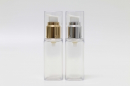 사각오버캡(투명) 금속에센스펌프 PET 50ml 사각투명용기