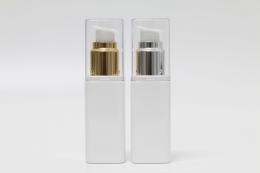 사각오버캡(투명) 금속에센스펌프 PET 50ml 사각백색용기