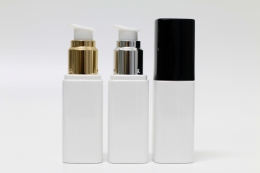 사각오버캡(검정) 금속에센스펌프 PET 50ml 사각백색용기