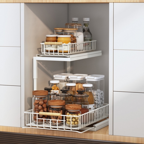 [단종]노멀 슬라이딩 우드손잡이 주방선반 씽크대 정리함