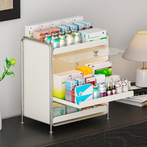 크리슬 투명 슬라이드 덮게 3단 철제 다용도 선반