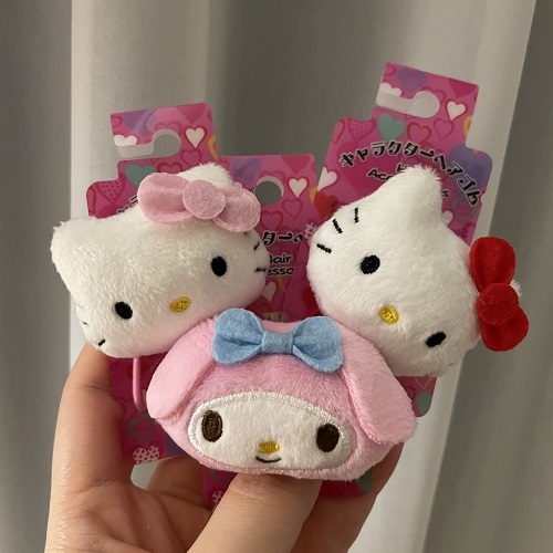 산리오) 산리오 헬로키티/마이멜로디 인형 포니테일 머리끈 산리오) 산리오 헬로키티/마이멜로디 인형 포니테일 머리끈