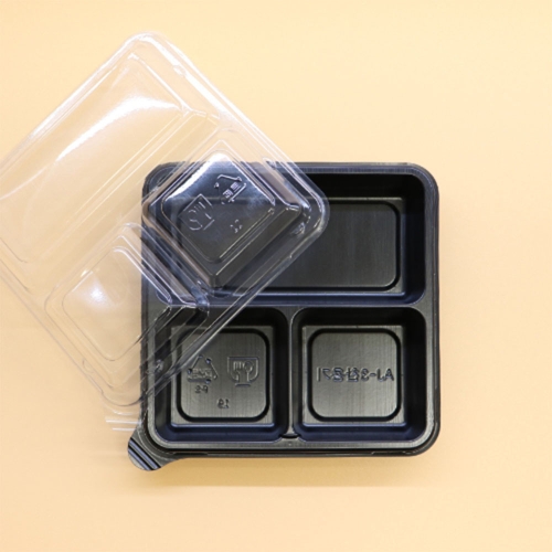 정사각3칸용기 바디 PET 블랙 1box(900)