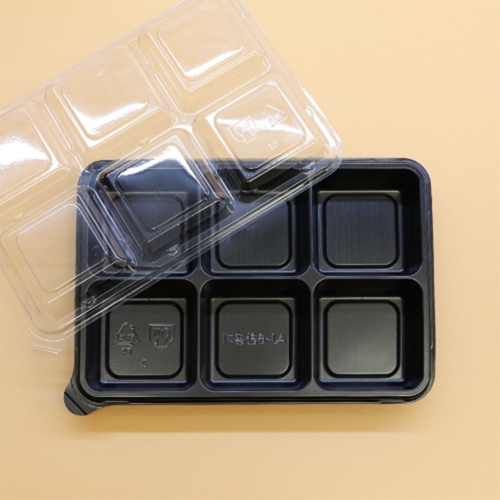 직사각6칸용기 바디 PET 블랙 1box(600)