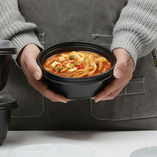 뚝배기형 JB222 2단 용기 검정 850ml 300개 도시락용기 일회용 배달 포장