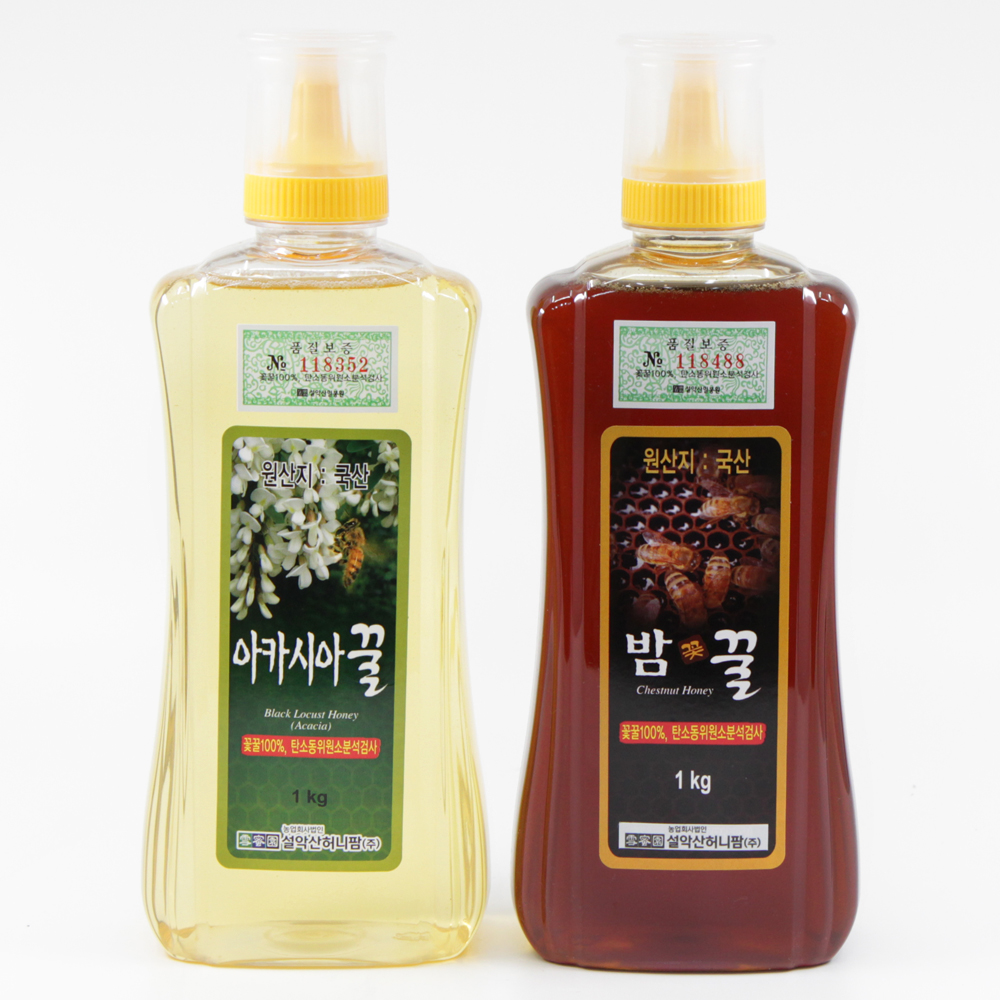 튜브꿀 2종세트 (아카시아꿀 1.0kg + 밤꿀 1.0kg)