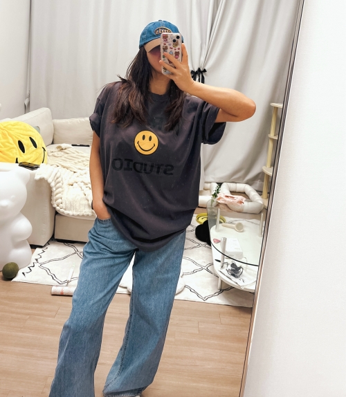 루즈핏 스마일 티셔츠[남녀공용/루즈핏/기본티셔츠/홈웨어/커플룩]