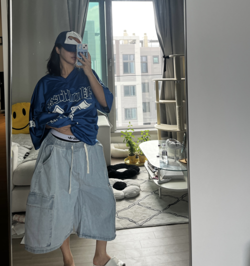 [UNISEX]워싱 버뮤다 데님 팬츠