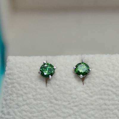 단1점 2부 그린 다이아몬드 4발 솔리테어 다이아귀걸이