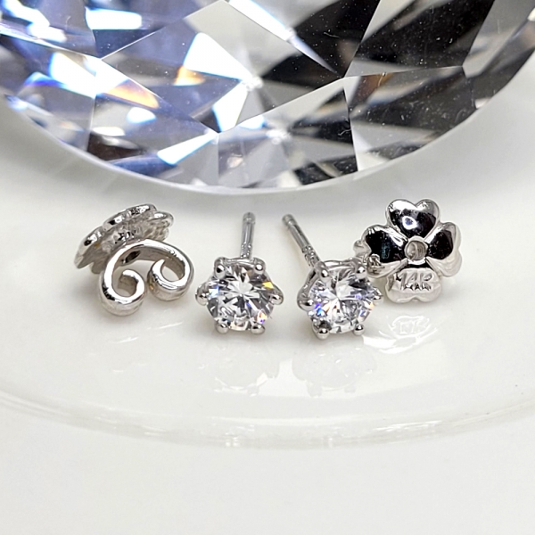 2부 다이아 귀걸이 6발 14K 화이트골드 피어싱