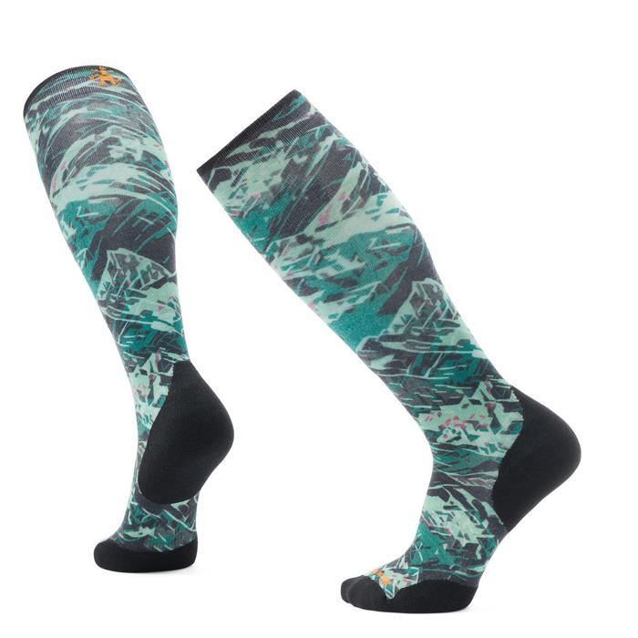 스마트울 Ski Targeted Cushion Green Slopes Print OTC Socks SWELMAT003