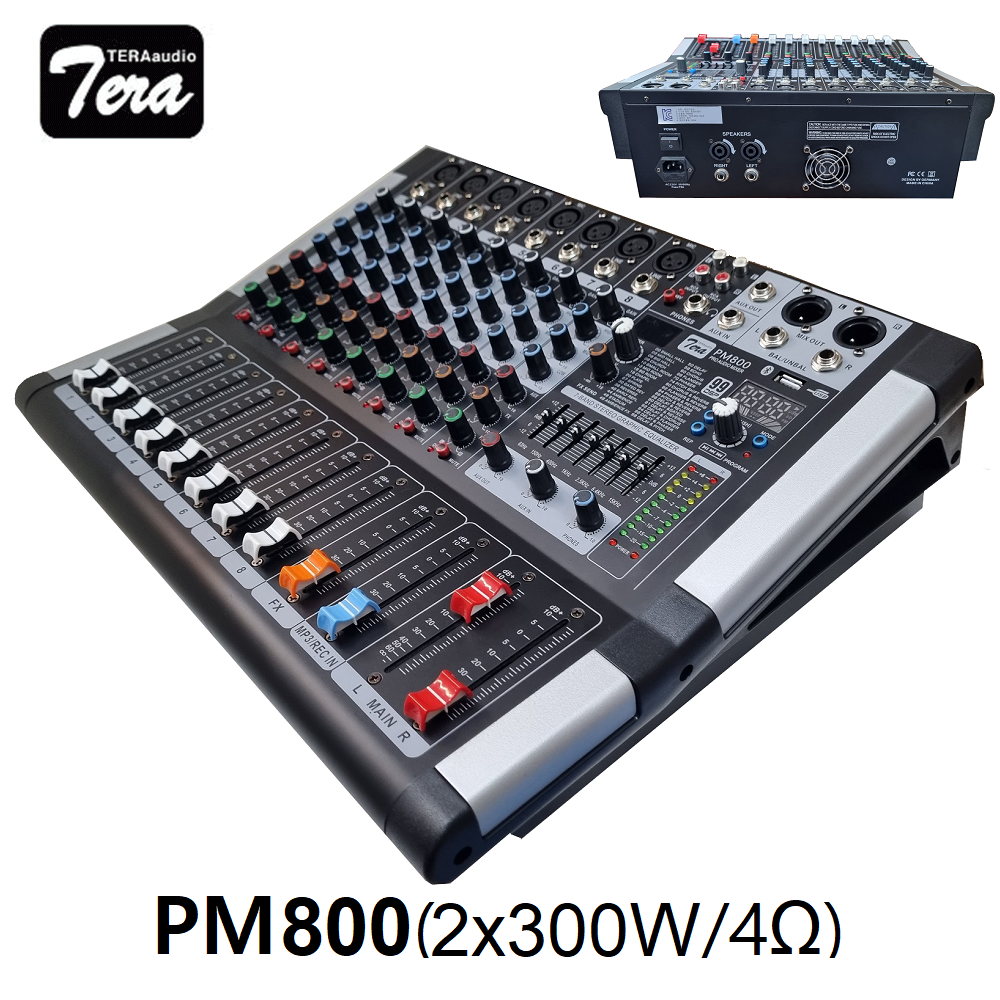 TERAaudio PM800 파워드믹서 8ch (8mono/MP3/블루투스) 2x7BAND EQ, 99DSP, 2x300W/4&Omega;, 2x200W/8&Omega; 랙마운트 포함