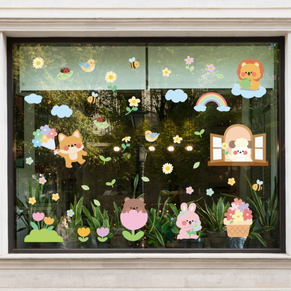 봄 환영 입학 시트지 꽃 스티커 데코 창문 어린이집 유치원 학교 (디자인 옵션 선택)