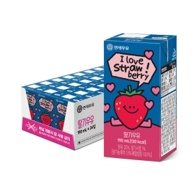 ★임박재고 할인★ 멸균 딸기맛 우유 190ml (24팩)