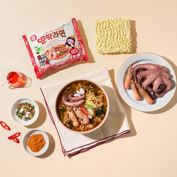 올레마켓 제주 돌문어와 딱새우를 담은 문딱라면 봉지면 120g, 4개(1팩)