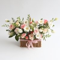 화이트핑크 생화꽃바구니