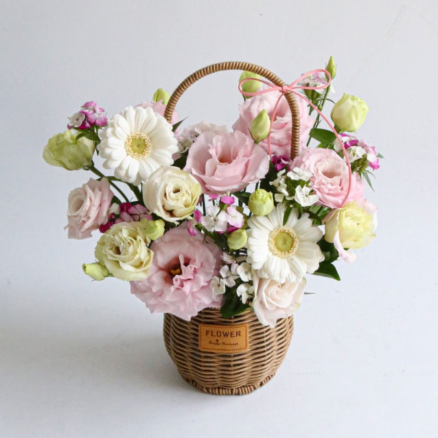 리시안셔스 생화 꽃바구니