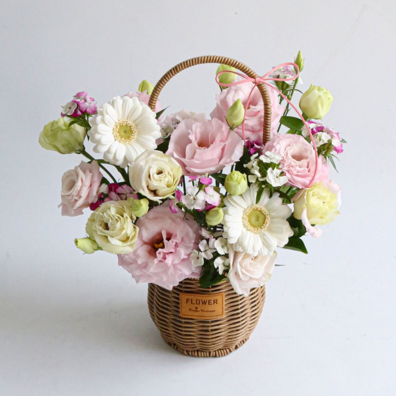 리시안셔스 생화 꽃바구니