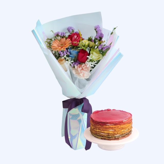 캔디블룸 꽃다발과 레인보우 크레이프