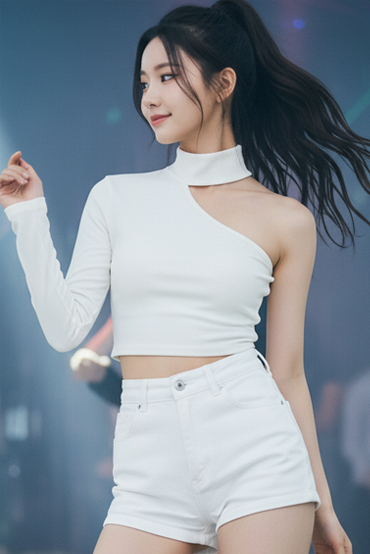 TOP(6167) 언발 오프 크롭티셔츠블랙, 화이트 당출
