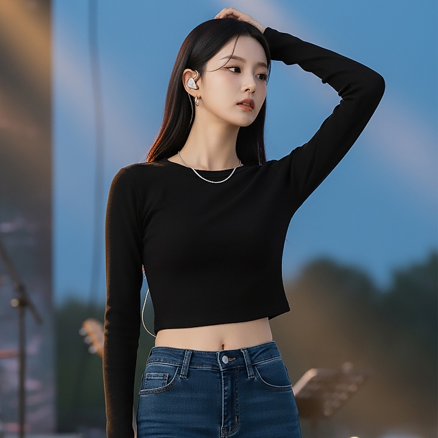 TOP(101301) 솔리드 긴팔 크롭티셔츠