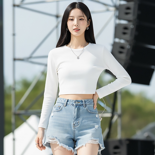 TOP(101301) 솔리드 긴팔 크롭티셔츠