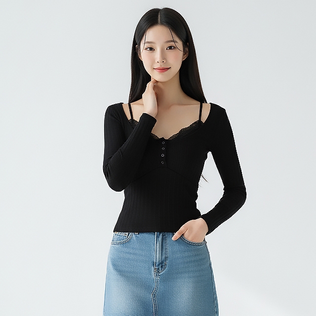 TOP(101317) 레이스 레이어드 크롭티