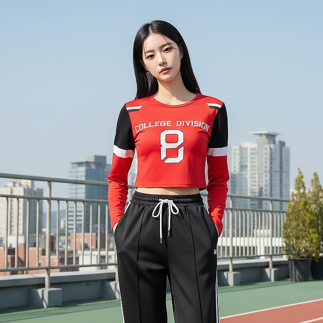 TOP(101327) 에잇배색 긴팔 크롭티