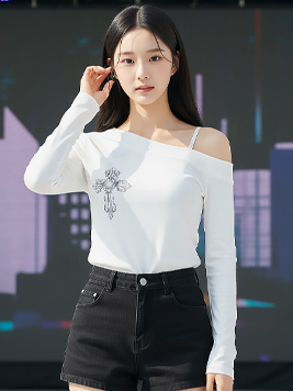 TOP(101330) 크로스 십자가 오프숄더티블랙, 화이트 당출