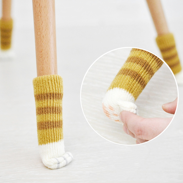 고양이발 의자다리커버 의자양말 4P_줄무늬 다크그레이