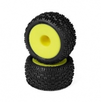 [L5060] Jetgo Stadium Truck Front Tires Pre-Mounted 2pcs 12mm Hex （50&deg;Blue dot Yellow Rim）
