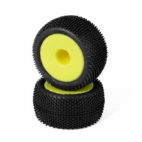 [L5061] Jetgo Stadium Truck Rear Tires Pre-Mounted 2pcs 12mm Hex （50&deg;Blue dot Yellow Rim）