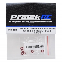 [PTK-8373] ProTek RC Aluminum Ball Stud Washer Set (Red) (12) (0.5mm, 1.0mm & 2.0mm)