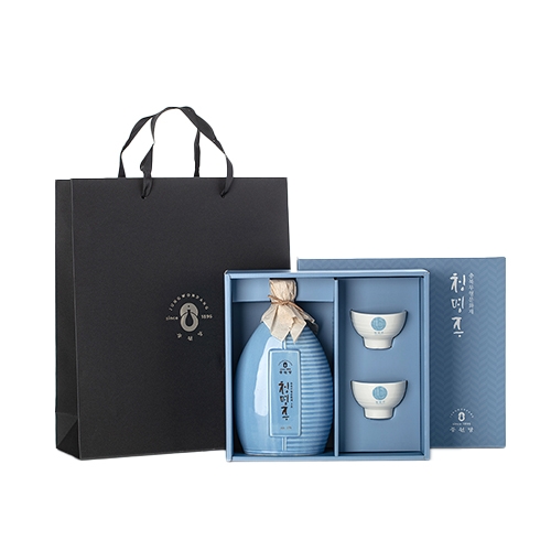 [명인 청명주] 청명주 도자기세트(블루) 17도 500ml
