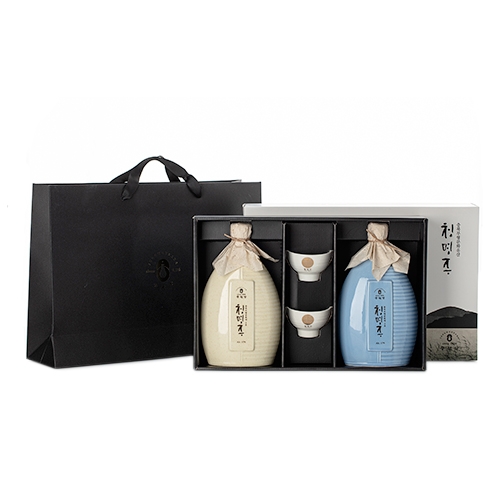 [명인 청명주] 청명주도자기 500ml*2 선물세트(블루&아이보리) 17도