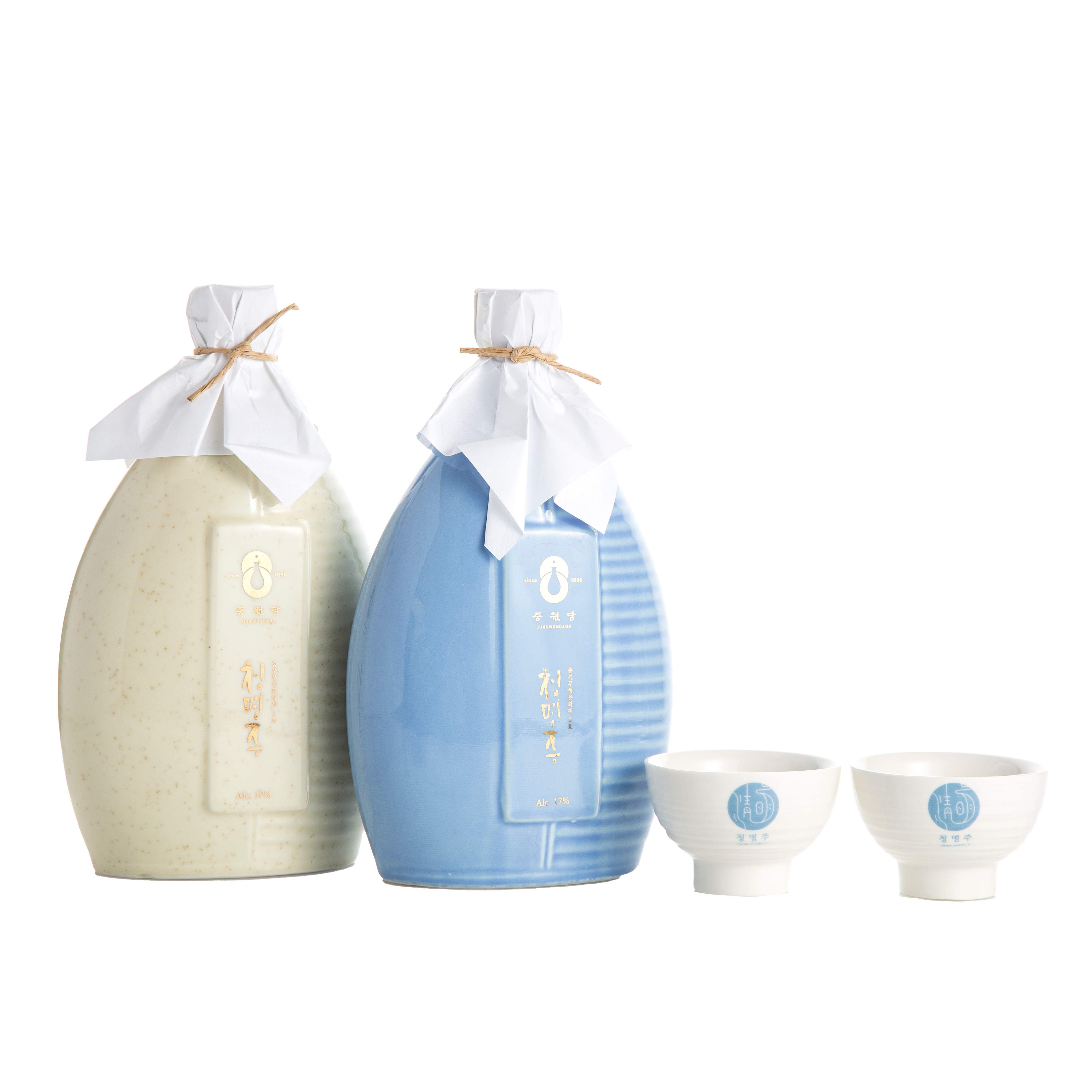 [명인 청명주] 청명주도자기 500ml*2 선물세트(블루&아이보리) 17도