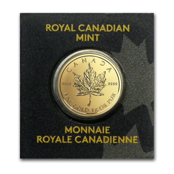 Random Year Maple Leafs 1 gram Gold coin from Maplegram25 (In Assay)