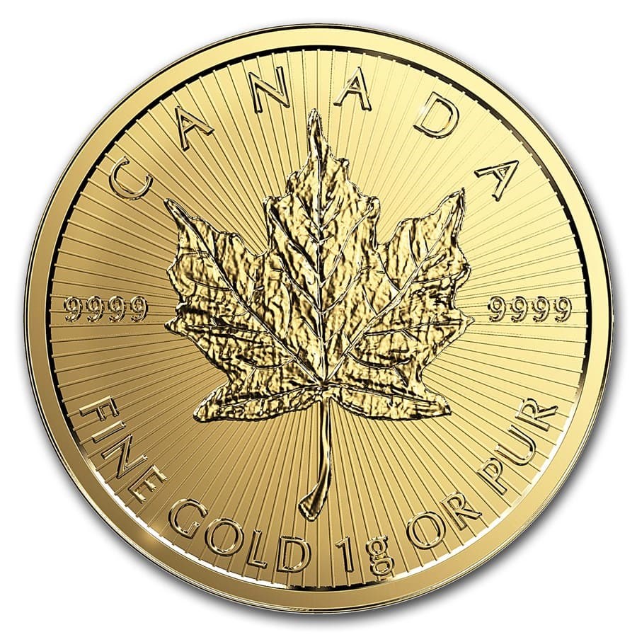 Random Year Maple Leafs 1 gram Gold coin from Maplegram25 (In Assay)