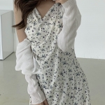 스타일리쉬 플라워 포인트 끈 롱원피스