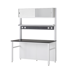 [EM-ST 4100C Series] 상부장형 벽면실험대 (조합형) / EUM (1단시약대, 상부장, 1구 콘센트 4ea, 이동서랍 미포함)