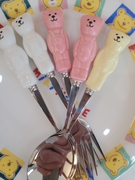 곰돌이 헤드 커틀러리 숟가락,포크,나이프(4color)