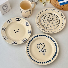 베이지 3종 접시 해바라기 튤립 하트접시 플레이팅접시 20cm