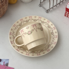 빈티지 리본 플라워컵 세라믹컵 커피잔 320ml