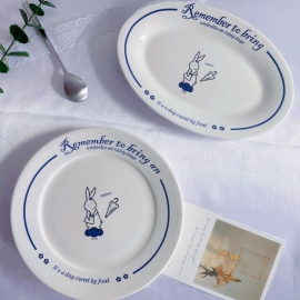 블루 레인 래빗 접시 귀여운토끼 캐릭터 레터링 접시 20cm